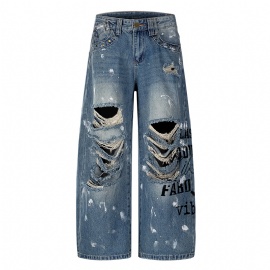 Men's Jeans Wide Leg Denim Pants Ripped Jeans Trousers